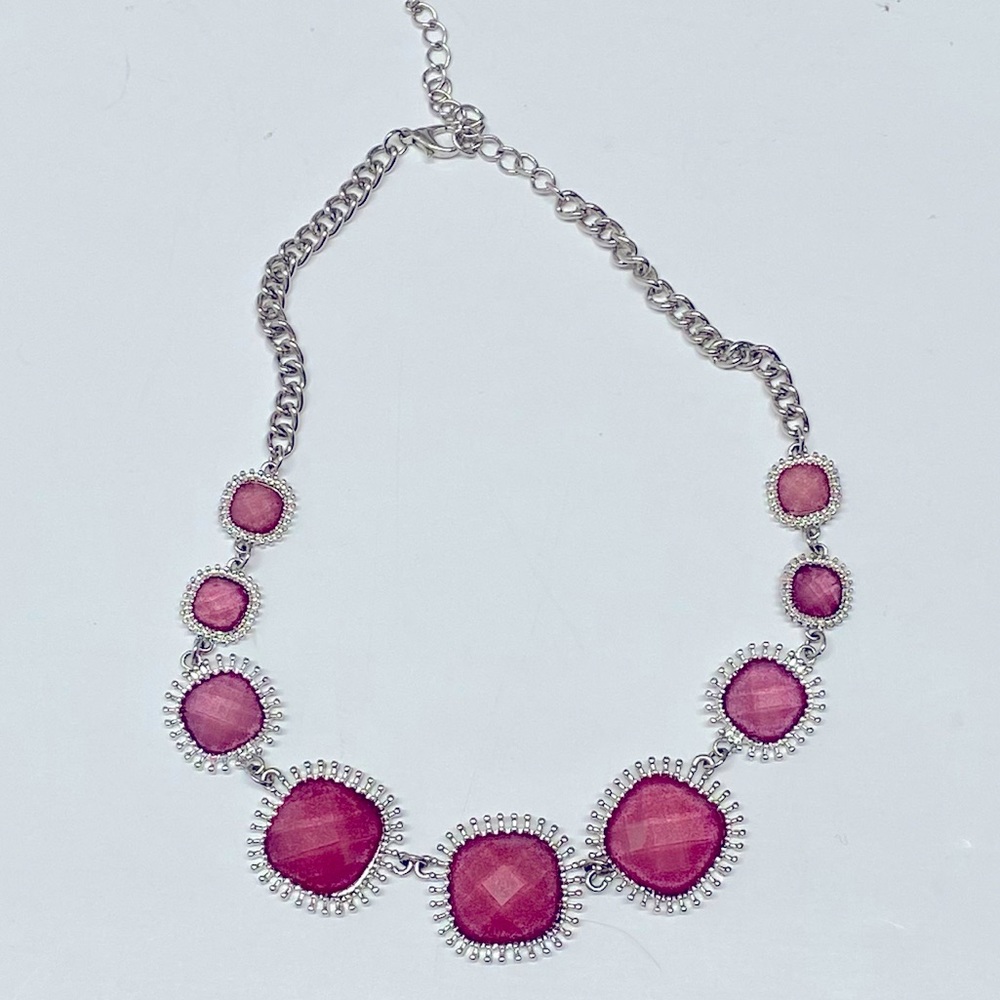 Pink Stones and Silver Adjustable Necklace